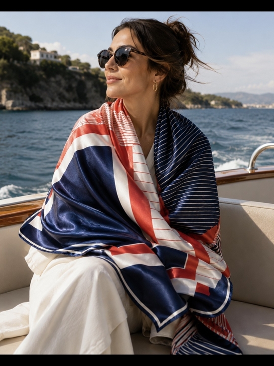 Accessories - Tiziano ROMA Navy & Red Striped Silk Scarf - Women Accessories